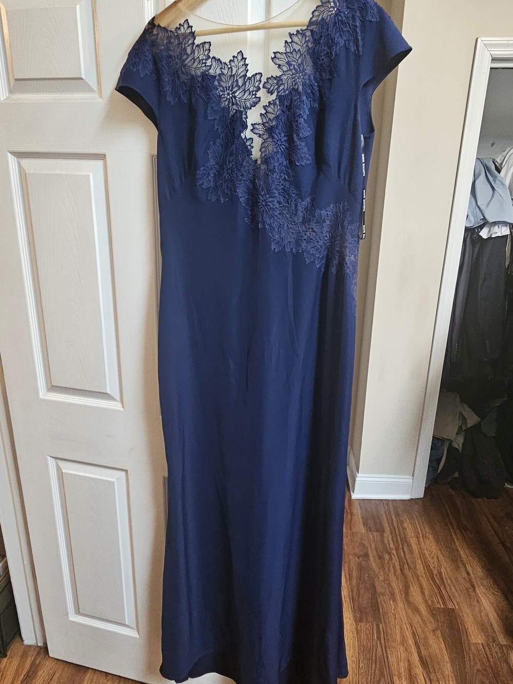 Tadashi Shoji Navy Lace-Trim Midi Dress